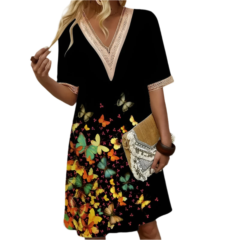 Damen V-Ausschnitt Bedrucktes Sommerkleid