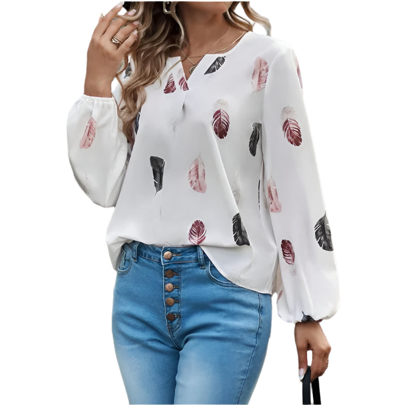 Chiffonbluse mit Federmuster