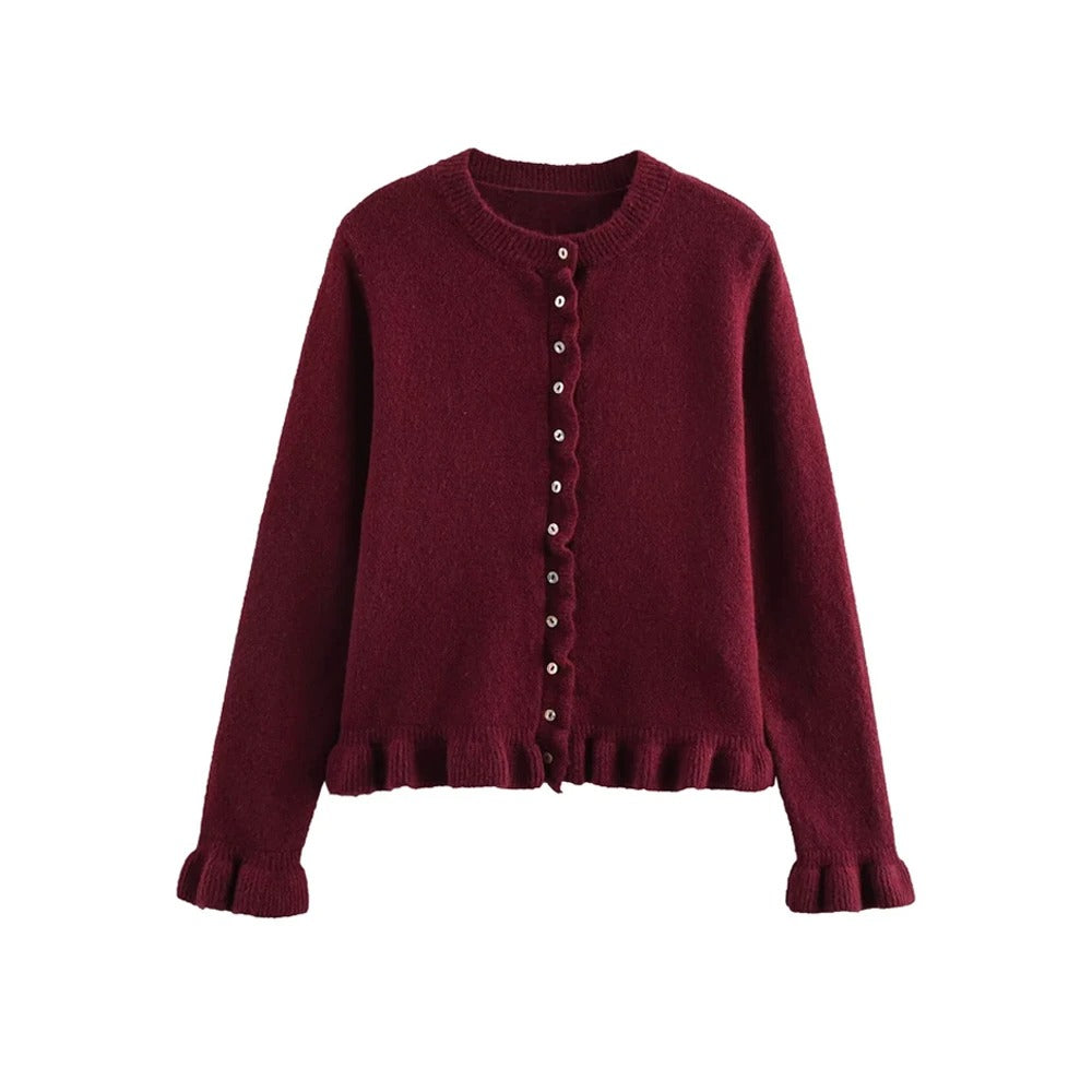 Stickad damkofta med struktur