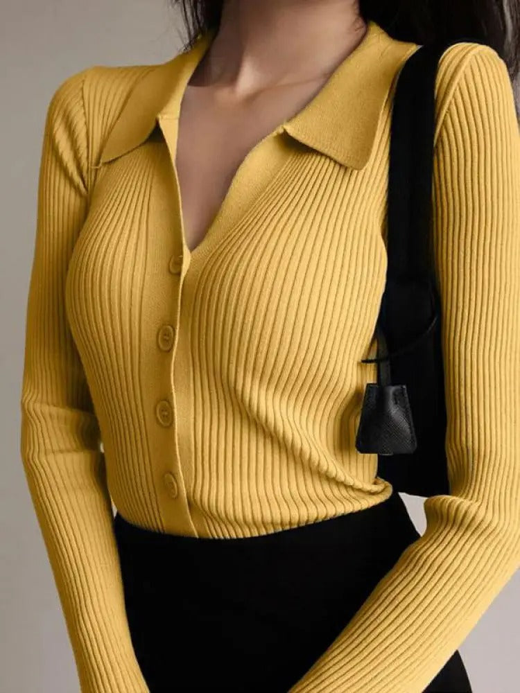 Schmal geschnittene Strickjacke mit V-Ausschnitt für Damen