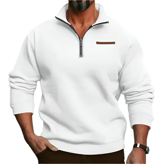 Samt-Herrenpullover mit halblangem Reißverschluss