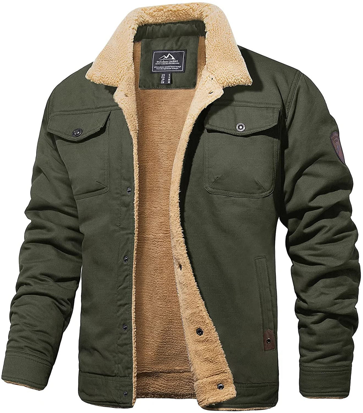 Variant image for Herrenjacke Armygrün Winterjacke Sherpa-Futter Wasserabweisend Robust-1