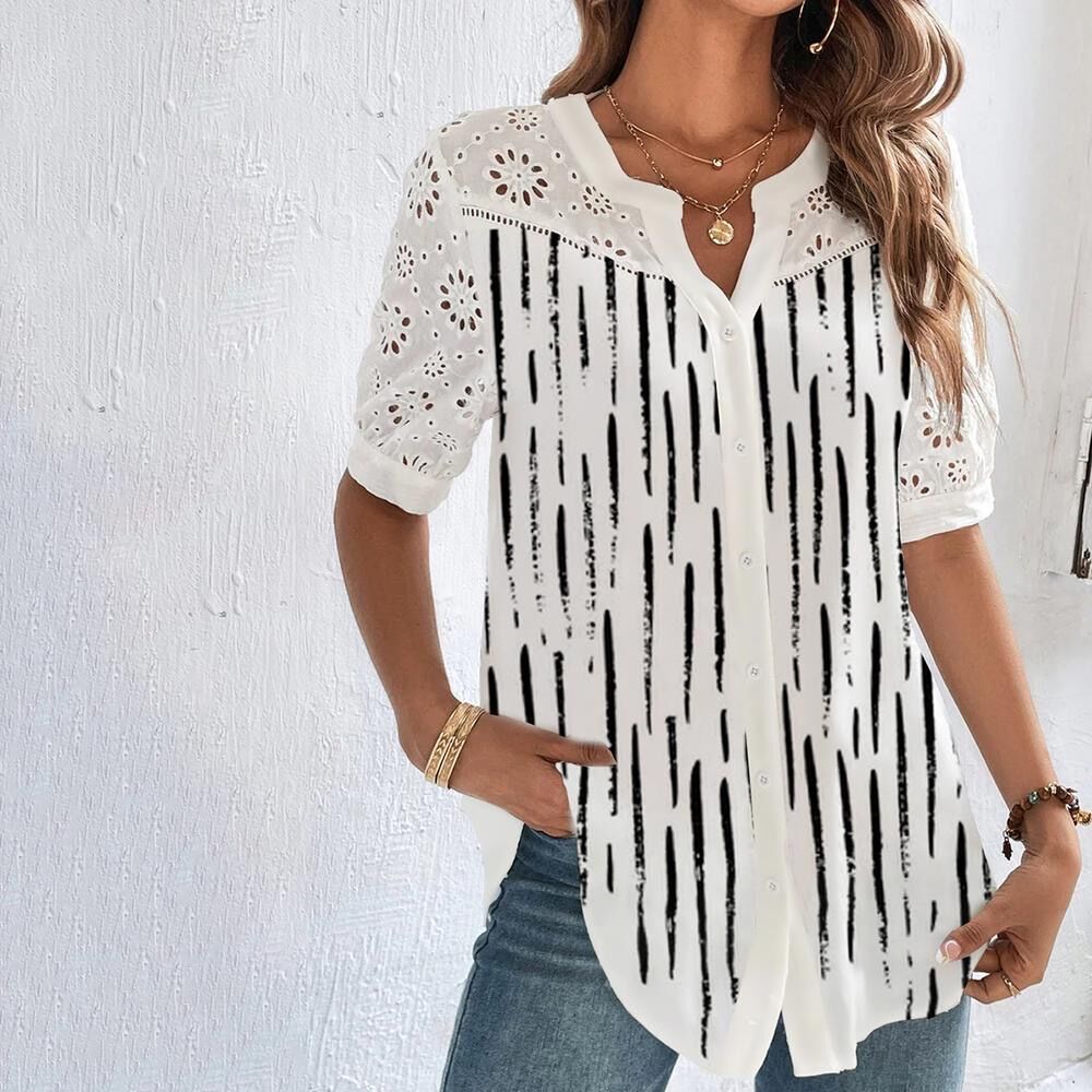 Damen Bluse Verspielt Druck Atmungsaktives Polyester für Freizeit und Büro 6