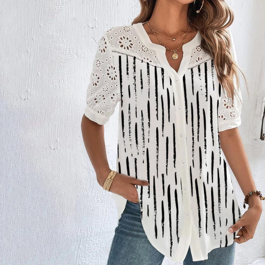 Damen Bluse Verspielt Druck Atmungsaktives Polyester für Freizeit und Büro 6