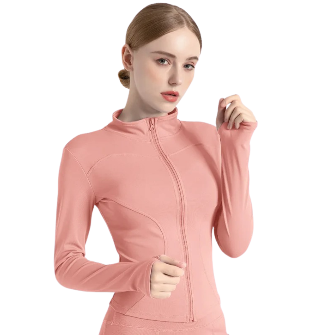 Langärmelige Fitnessjacke mit Reißverschluss für Frauen