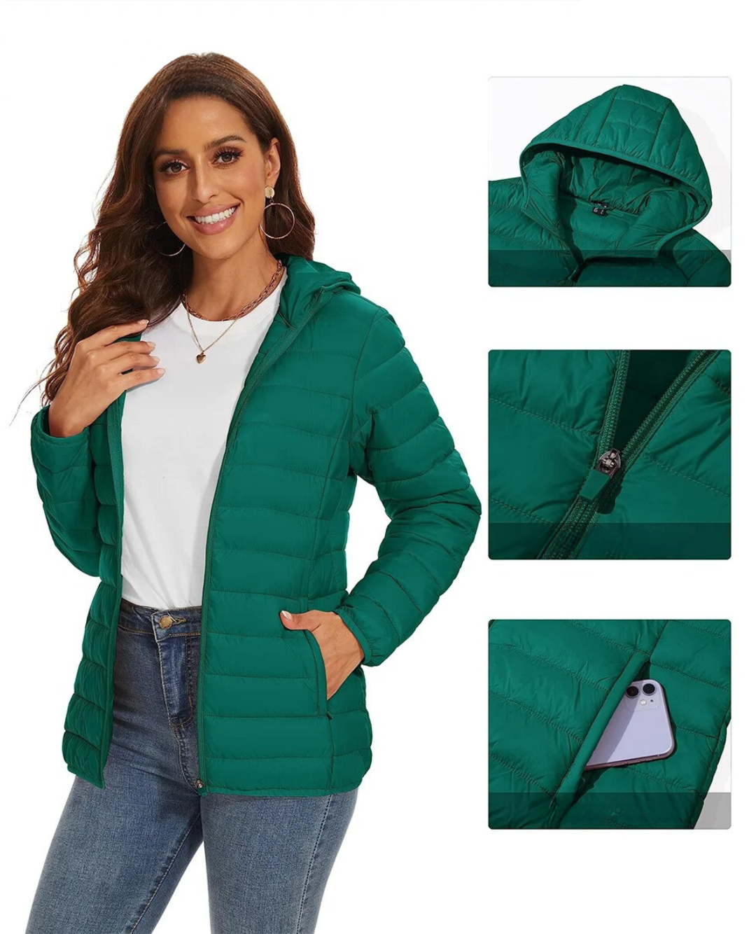 Leichte Kapuzen-Pufferjacke für Frauen
