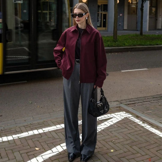 Damen Vintage Lose Reißverschluss Jacke