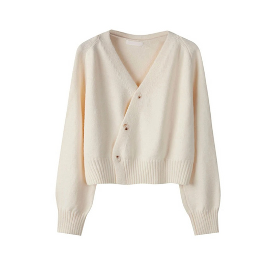 Damen-Strickjacke mit V-Ausschnitt und diagonalem Knopf